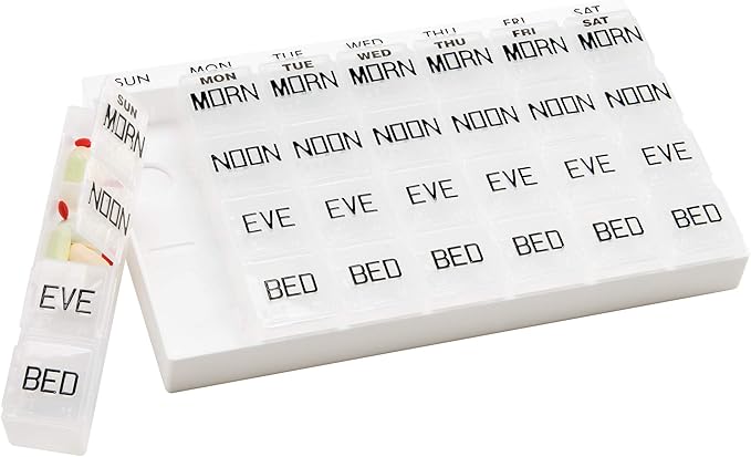 Apex Medi Chest Large Pill Organizer - Medicine Organizer w/Seven Removable Pill containers - Weekly Pill Organizer w/Morning, noon, Evening, & Bed Pill Boxes - Travel Medicine Organizer for Pills