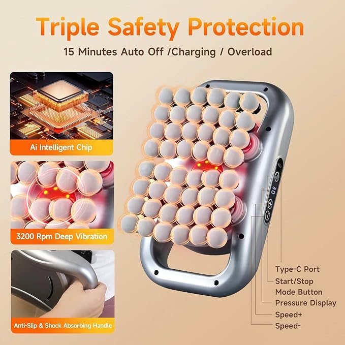 48-Head Massage Gun Set, Deep Tissue Percussion Massager with 9 Modes & 9 Intensity Levels, Quiet Muscle Massage Gun for Back, Shoulders, Legs, Foot, and Body Muscle Pain Relief