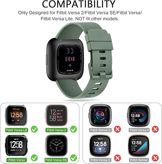 Mugust Sport Bands Compatible with Fitbit Versa 2 / Fitbit Versa /Versa Lite/Versa SE, Classic Soft Silicone Replacement Wristbands Straps for Fitbit Versa 2 Smart Watch Women Men (Large,Avocado