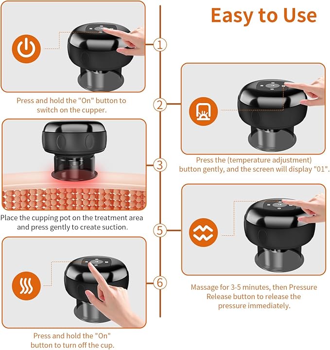 5-in-1 Smart Dynamic Cupping Therapy Massager Set, 12 Levels Heat & Suction Cupping Kit for Massage Therapy With Red Light Therapy for Targeted Pain Relief, Knots, Aches, Muscle Soreness(Black)