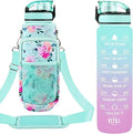 32 oz Water Bottles with Straw & Strap, Motivational Water Bottles with Times to Drink, BPA Free Reusable Sports Water Bottle with Sleeve Carrier for Hiking, Travel, Running or Fitness