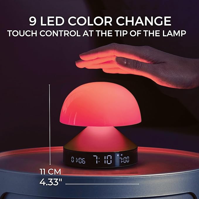 Lexon Mina Sunrise Alarm Clock, Wake Up Light & Sunset Lamp for Sleep Routine - Dark Red