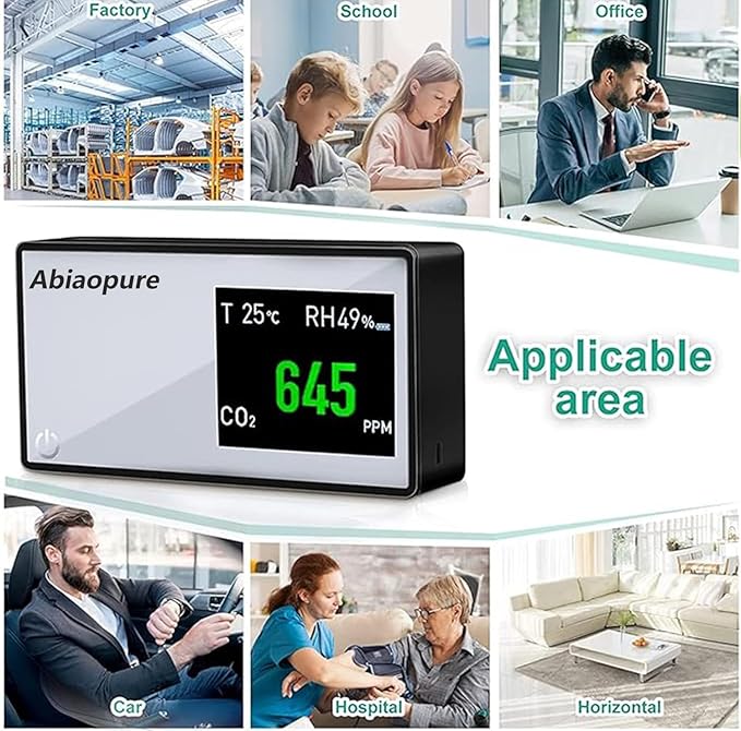Air Quality Monitor 3 in 1 Carbon Dioxide Detector Portable, NDIR Sensor, CO2 Monitor Rechargeable, 400-5000 ppm Temperature(°F) and Humidity Meter for Home