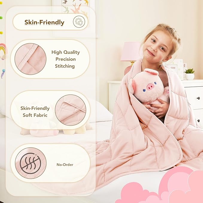 CuteKing Weighted Blanket (10lbs, 48"x72", Pink) Heavy Blanket for 90-100lbs, Weighted Blanket for Cooling & Heating with Premium Glass Beads, Soft Thick Blanket All-Season