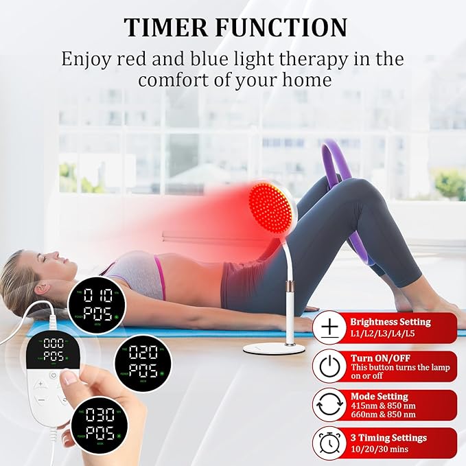 Red Light Therapy for face and Body, 100LEDs Red and Blue Light Device, 415nm & 660nm &850nm Infrared Light Therapy for Home/Office, Height Adjustable & Angle Adjustable & Timer