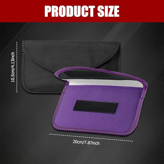 2PCS Faraday Bags for Car Key and Cell Phone, Signal Blocking Bag, Faraday Key Fob Protector, Universal Cell Phone Privacy Card Protection Car Accessories for Anti-Thefting (Black+Purple)