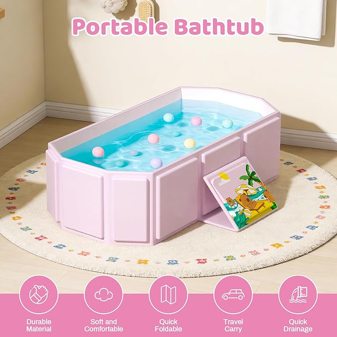 Portable Bathtub, Foldable Bathtub No Installation, Bathroom SPA Soaking Tub, Shower Stall Collapsible Hot & Ice Bath Tub (Light White, 29.5"L x 17.7"W x 9.8"H)