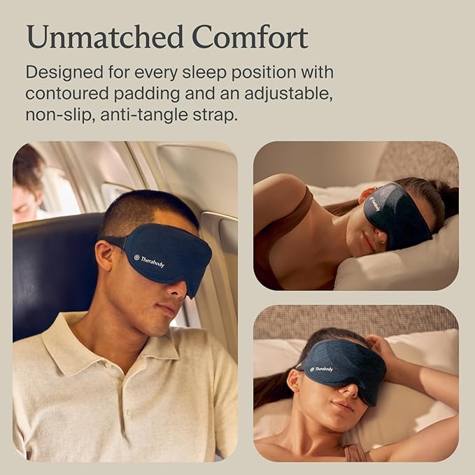 TheraGun Therabody Sleep Mask Ultra-Comfortable, 100% Blackout Sleep Eye Mask with Gentle Eye Massager Vibration for Stress Relief, Headache Relief & Self Care - Facial Massager for Women & Men