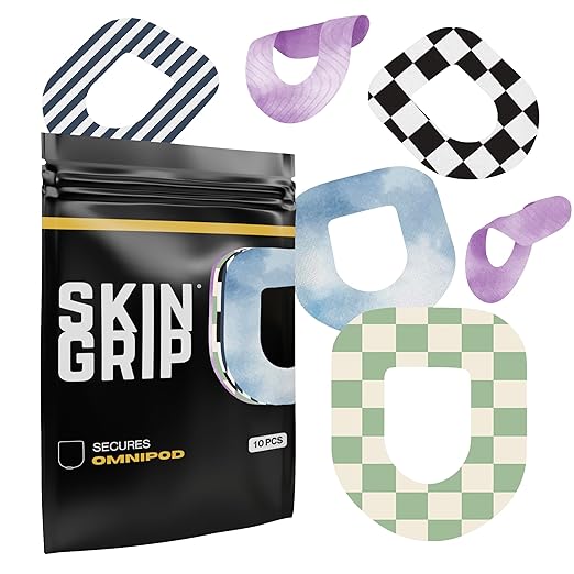 Skin Grip Insulet Omnipod 5 Adhesive Patches Waterproof & Sweatproof (Also Fits Omni pod Dash), Pre-Cut Medical Tape, Ultimate Insulin Pump Protection, Diabetic Sensor Covers, Classics (10-Pack)