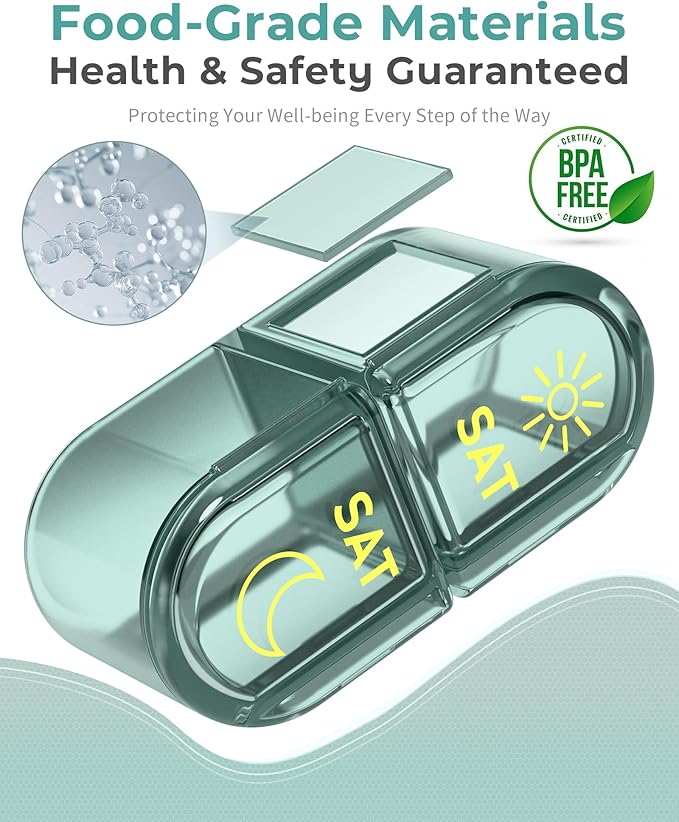 Pill Organizer 2 Times a Day, AM PM Pill Box 7 Day, Weekly Medicine Organizer with Large Capacity, Travel Pill Case for Medication, Vitamins, Fish Oils, Supplements (Easy to Use, Portable)
