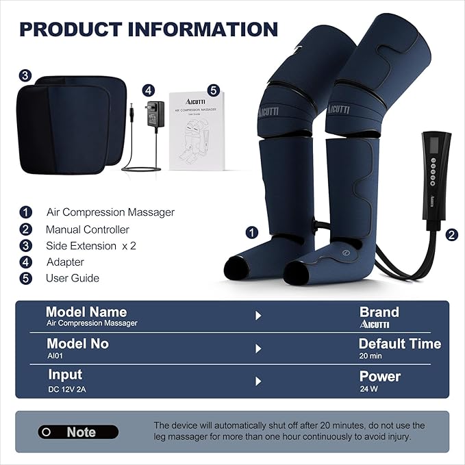 Air Compression Leg Massager with Heat for Foot, Calf, Knee & Thigh - Gifts for Christmas, Mother's Day, Father's Day - Leg Massage Boots for Women & Men - Relieves Muscle Tension and Pain