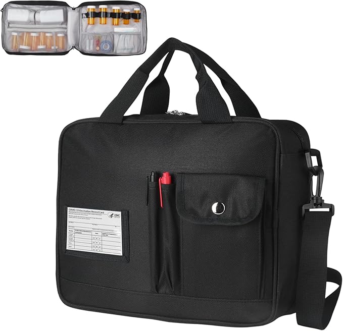 Medicine Pill Bottle Organizer Bag, Large Travel Pill Case Box and Storage, Lockable Vitamins Pill Carrier for Drug, Fish Oil, Medical Supplies (Black)