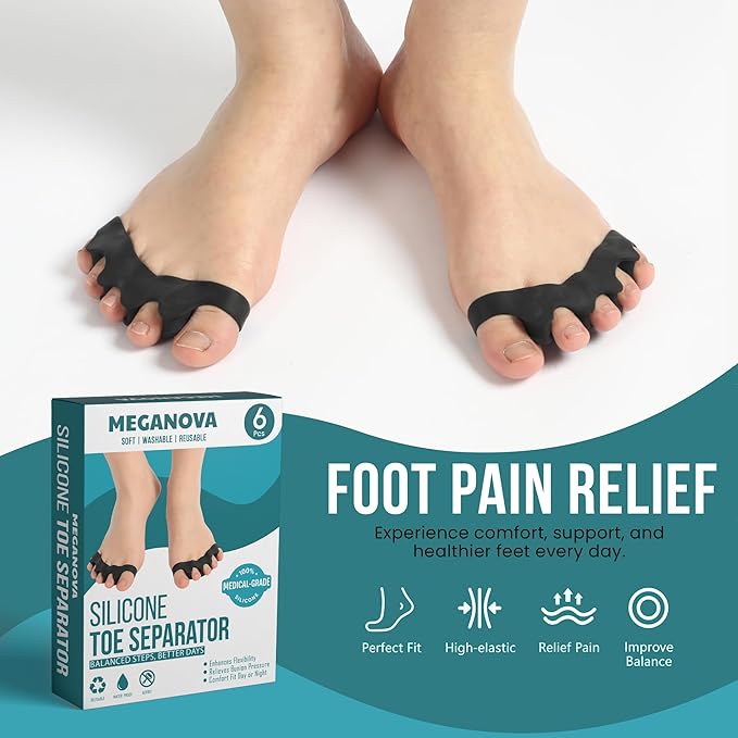 6 pcs Toe Separators for Men and Women – Gel Toe Spacers,toe Spreaders & toeStraighteners, Correct Bunion & Hammer Toes, Foot Alignment Aid, Pain Relief, Regular Size