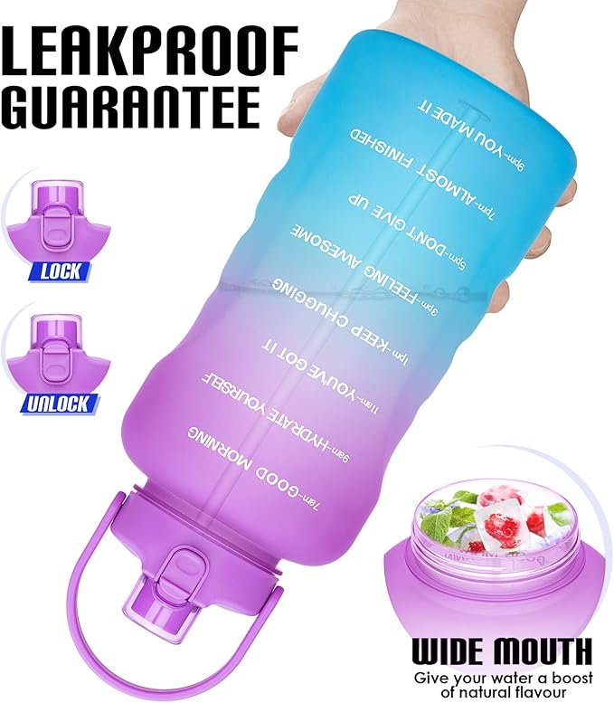 HydroPal 1 Gallon Water Bottles with Straw, 128 oz Water Bottle BPA Free Innovative 2-IN-1 Lid Gym Bottle with Times to Drink Motivational, Large for Sports Fitness Camping Water Jug （13.8X5.5 inch）