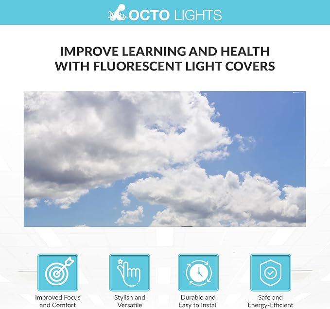 OCTO LIGHTS Fluorescent Light Covers Cloud Sky Panel for Ceiling Lights, Light Covers for Ceiling Lights Classroom 2x4 (22.38"x46.5") Backlit Film Insert for Fluorescent Light Fixtures (Pack of 1)