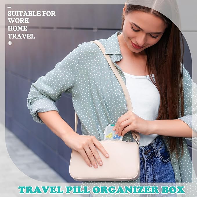 Meekoo 8 Pcs Travel Pill Organizer Pocket Portable Pill Case Daily Container Small Container Medicine Travel with 10 Compartments for Purse Fish Oil Medicine(Clear White)
