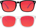 2 Packs Professional Sleep Glasses with 99.9% Blue Light Blocking Dual AR Coatings Red Lens, Computer Gaming Glasses for Men Women, Anti Fatigue & Eye Strain