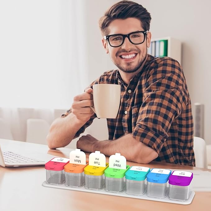 Extra Large Pill Organizer 7 Day, Smart Weekly Pill Organizer 2 Times a Day, AM PM Pill Box with Free Smartphone Reminder App, XL Pill Case Pill Container Vitamin Holder Medicine Organizer
