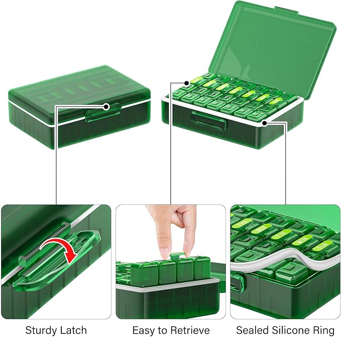 Weekly Pill Organizer 4 Times a Day, Large Compartments Pill Box 4X 7 Day, Medicine Organizer Pill Case for Pills/Vitamins/Fish Oils/Medication/Supplements (Green)