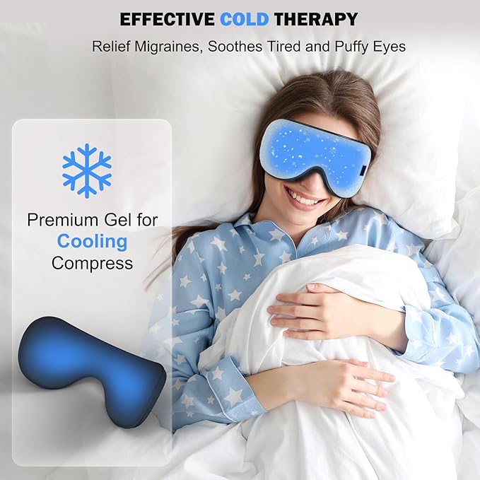 Heated Eye Mask with Cooling for Dry Eyes Migraines, Electric Heated Eye Mask for Sleeping Meditation Travel Gifts for Woman & Man