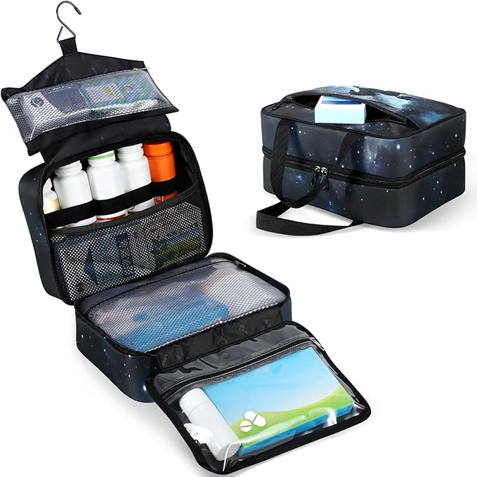 Fustylead Mysterious Unicorn Silhouette in Galaxy Nebula Large Medicine Bag Travel Pill Bottle Organizer with Zipper, Empty First Aid Bag for Camping Hiking Outdoors