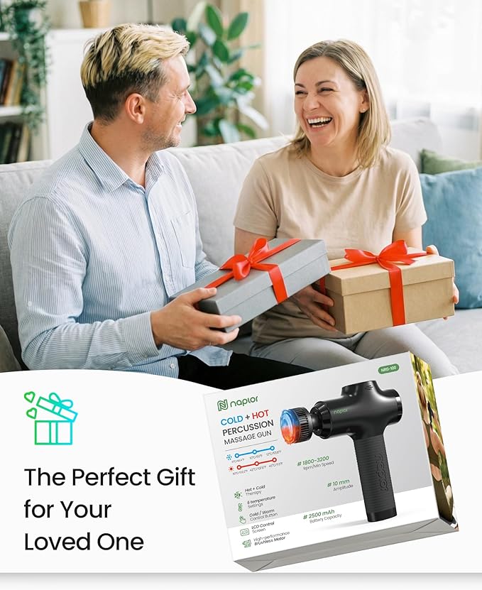 Muscle Massage Gun with Heat and Cold - Deep Tissue Percussion Massager for Muscle Recovery, Pain Relief & Relaxation, Quiet Powerful, Smart LED Display, Ergonomic Grip with Carrying Case