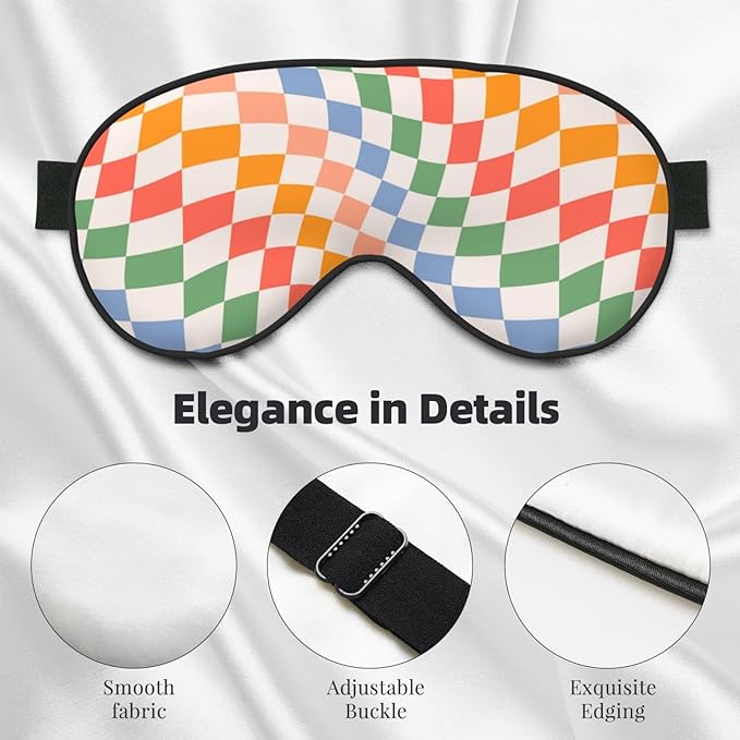 Retro Wavy Checkerboard Sleep Mask Eye Mask with Adjustable Strap Eye Sleep Shade Cover Blocks Light for Women Men Airplane Travel Nap