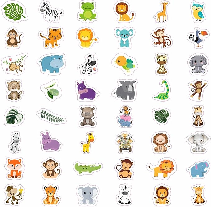 BulbaCraft 100Pcs Safari Animal Stickers, Jungle Stickers, Safari Party suppliess, Jungle Birthday Party Decorations, Gifts for Women & Men
