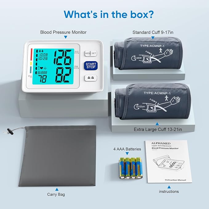 Blood Pressure Monitor for Home Use Extra Large Cuff Automatic Digital Blood Pressure Machine 9-17''&13-21''Adjustable Blood Pressure Cuff- Backlit Display 2x500 Memories 4AAA Batteries Carrying Case1