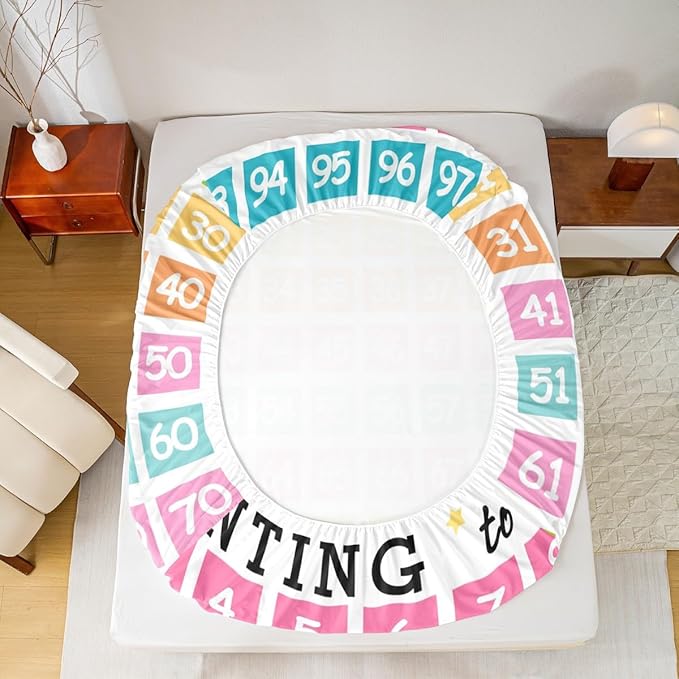 Feelyou Kids Numbers Fitted Sheet Full Size, Educational Bed Sheet Set Boys Girls Learning Bedding Set Kindergarten Teens Bedroom Decor 3Pcs (No TOP Sheet)