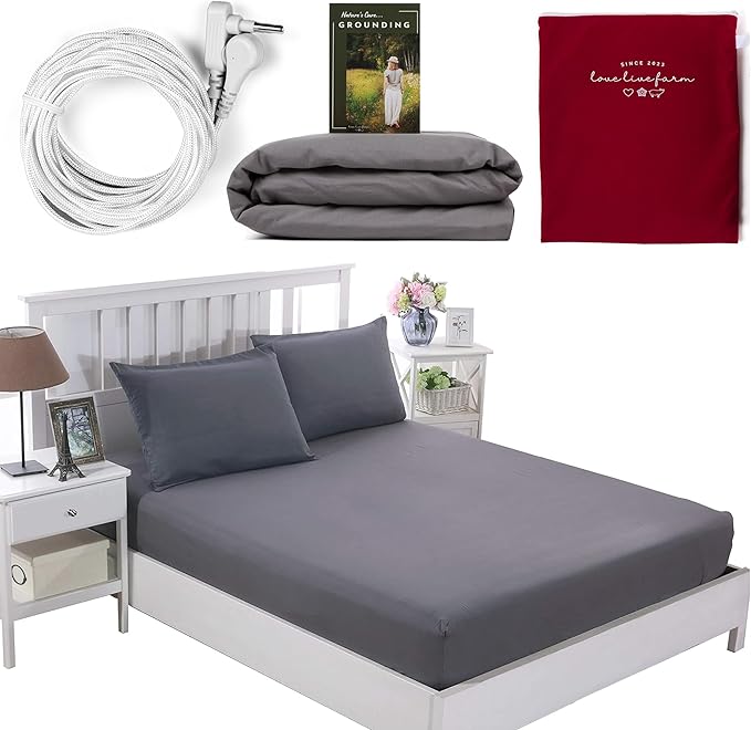 Earthing Grounding Sheets King Size (Grey) - 400 Thread Count Soft Earthing Grounding Sheet w/Cotton, & Silver Fiber- Earthing Sheets Grounding with Reinforced Grounding Cord for Conductivity