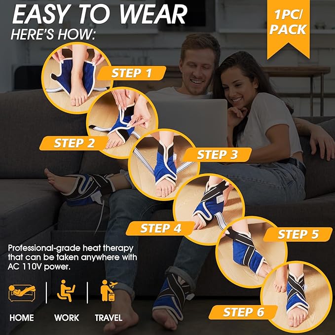 JOBYNA Heating Pad for Ankle, Upgrade Electric Heated Ankle Wrap for Ankle Pain Relief and Plantar Fasciitis Relief, 86℉-158℉ & 10-90mins Auto Shut Off (1 Pack)