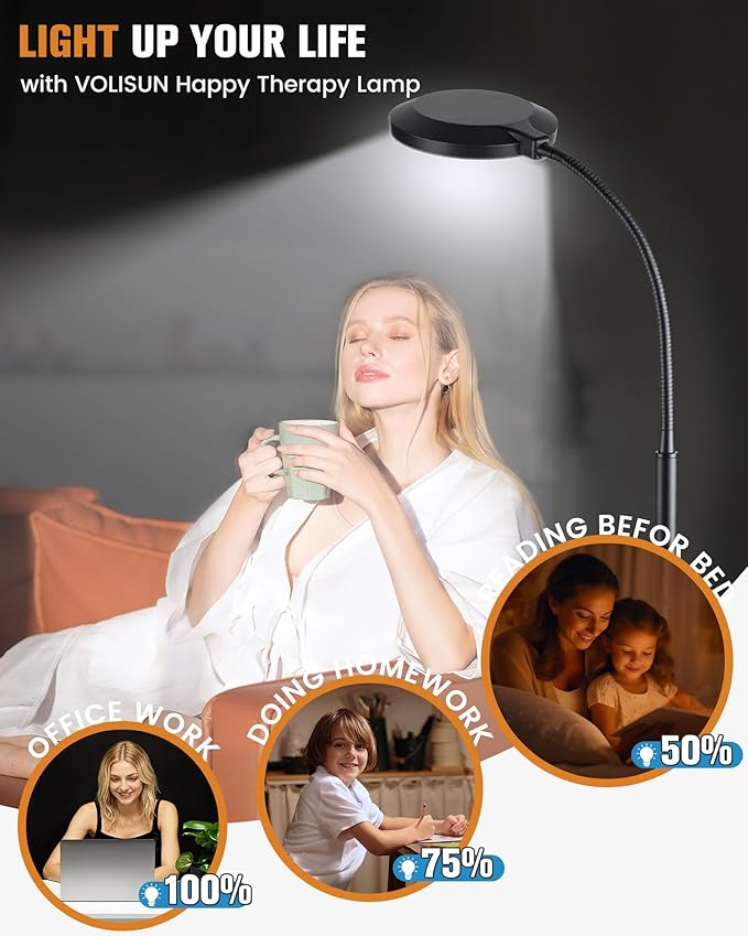10000 Lux Light Therapy Lamp, Sunlight Therapy Lamps with 3 Color Temperatures &Dimmable &Timer, Full Spectrum &UV-Free Happy Lamp Light Therapy with Remote, Daylight Lamps for Home(Black, Floor Lamp)