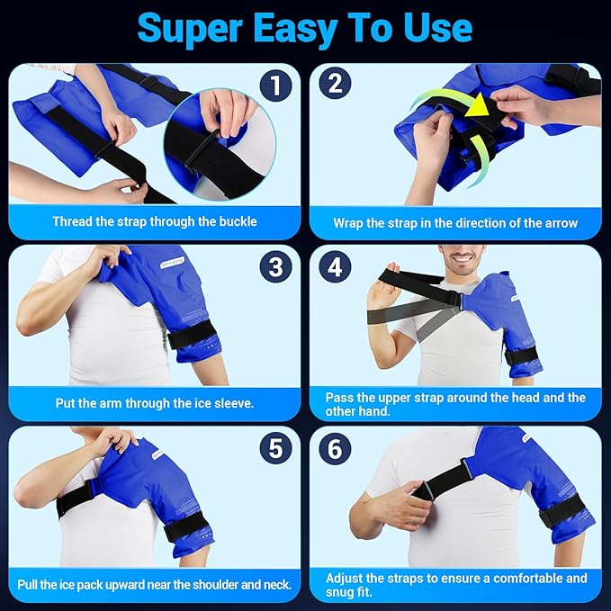 Comfytemp Shoulder Ice Pack Wrap Rotator Cuff Therapy, Gel Ice Packs for Injuries Reusable, Hot Cold Compress Shoulder Brace for Pain Relief, Recovery Items (Large/X-Large), Dark Blue