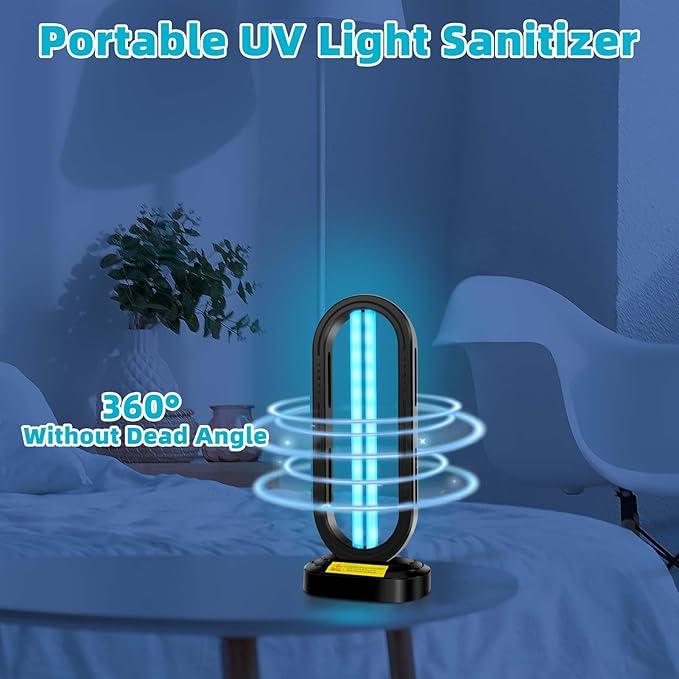 UV Light Sanitizer,4-Speed Timing and Remote Control UVC Home Disinfection Device,Portable Ultraviolet Light Sanitizer Effectively Mold Remover and Dust Mites,UV Lamp for Whole Room,Black