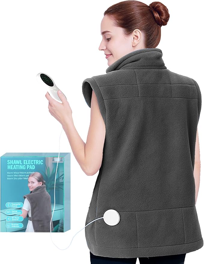 Heating Pad for Neck and Shoulders and Back,Exquisite Gifts for Mom Dad Wife Brother and Sister,Heating Pad for Back Pain Relief, Overheating Protection, Machine Washable (Gray)