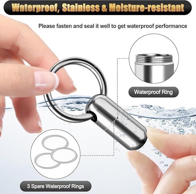 2-Be-Best Pill Holder with Keychain, Titanium Alloy Pill Container Keychain Waterproof Pill Case Portable Keychains Pill Holder Single Pill Case Pill Box for Travel Outdoor Gift Pills Container