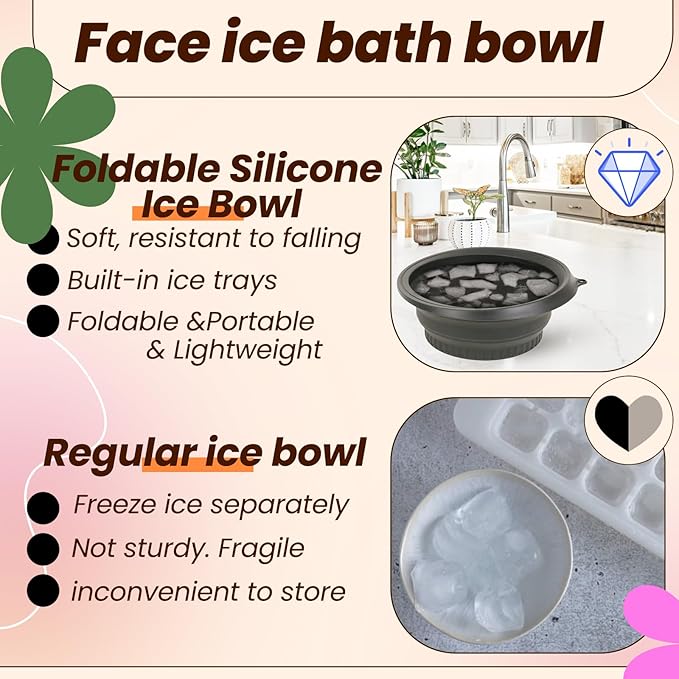 Face Ice Bath Bowl Face Bowl for Ice With Built-In Icetray, Foldable Ice Bath Bowl, Icetray for Home Ice Water Facials, Facial Ice Bath Kit, Ice Water Face Cold Plunge. (Black)