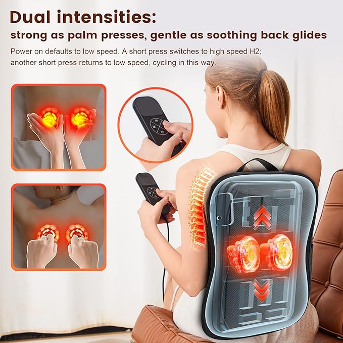 Back Massager Neck and Shoulder with Heat Up and Down Rolling Massage for Pain Relief Deep Tissue Lower Back Massage Electric Shiatsu Office Home Car Gift