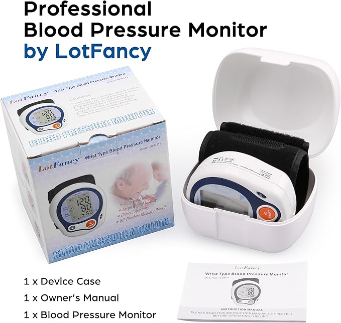 LotFancy Kids Wrist Blood Pressure Monitor for Home Use, BP Cuff 5”-8” for Small Adult, Digital Automatic Blood Pressure Cuff 60 Readings, 1 User, Blood Pressure Cuff Wrist with Portable Carrying Case