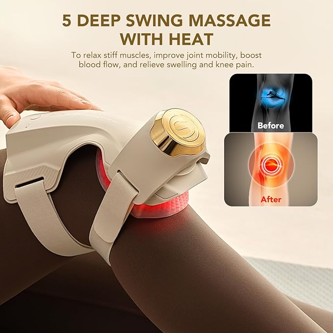 SKG Knee Massager with Heat for Pain Relief with Vibration for Joint Comfort, Cordless Heated Knee Brace with 5 Massage Modes and 3 Heating Levels, Perfect for Women Men Mom Dad, WS500