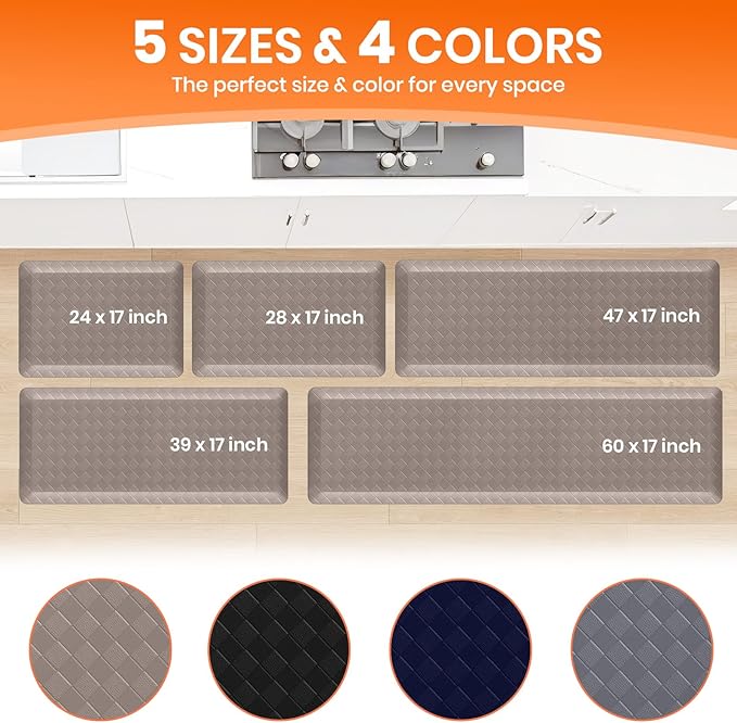 4/5 Inch Extra Thick Kitchen Mats for Floor,Non Slip Anti Fatigue Kitchen Rugs,Waterproof Stain Resistant Sink Mat,Cushioned Standing and Comfort Mats for Office (17"x28" Khaki)