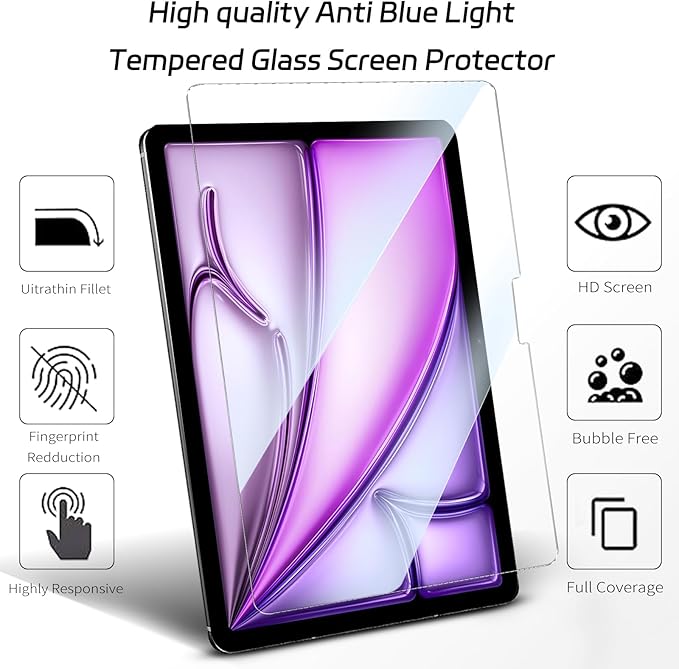 ZenRich [2 Packs] Anti Blue Light Screen Protector for iPad Air 11 inch (M4 2026/ M3 2025/ M2 2024) – 9H Hardness Tempered Glass, HD Clarity, Eye Protection, Scratch Resistant, Bubble-free