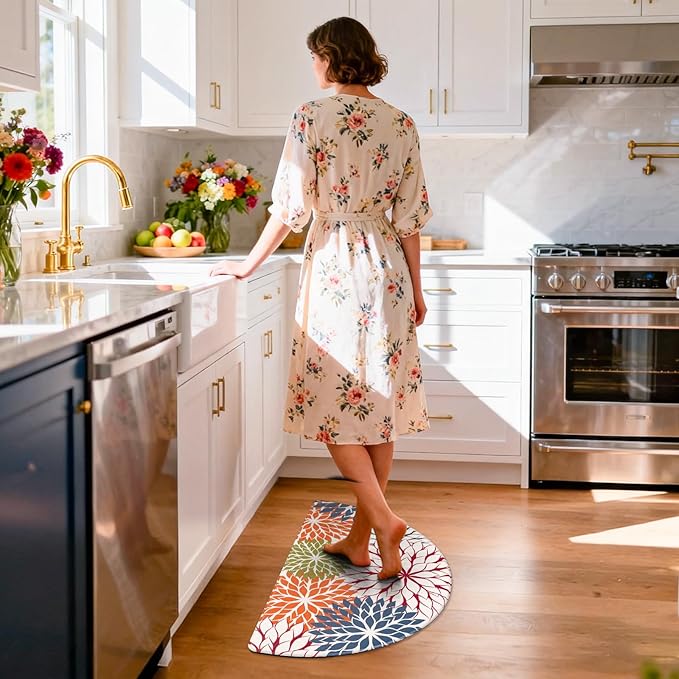 PVC Anti-Fatigue Semi Circle Kitchen Mats, Non-Slip Kitchen Rugs, Comfort Standing Runner Rug, Multipurpose Indoor Mats for Laundry, Office, Bedroom, Sink, Bathroom,Colorful,size18 x30