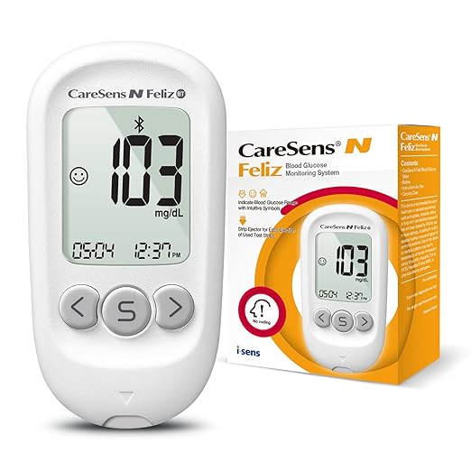 CareSens N Feliz Bluetooth Blood Glucose Monitoring System - Meter Only - 1 Bluetooth Diabetes Blood Glucose Meter, 1 User Guide, 1 Quick Reference guide, 1 Case & 1 CR 2032 Battery