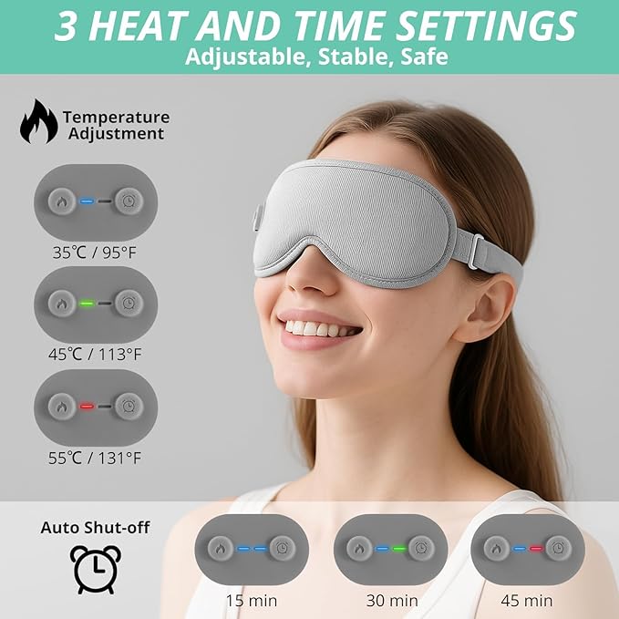 VINTEAM Cordless Heated Eye Mask – 3D Design with Adjustable Heat & Timer Settings, Comfortable & Lightweight, Perfect for Eye Fatigue Relief, Men & Women