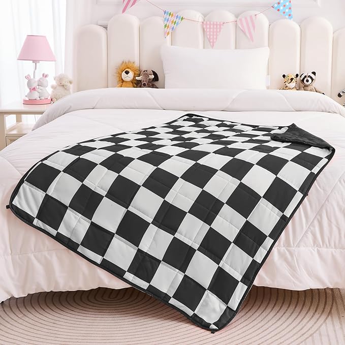 yescool Black Checkered Weighted Blanket 10 Pounds Plaid Weighted Throw Blanket, Twin Heavy Blanket, Tartan Bed Blanket Gifts for 80-110lbs, 48"x72"
