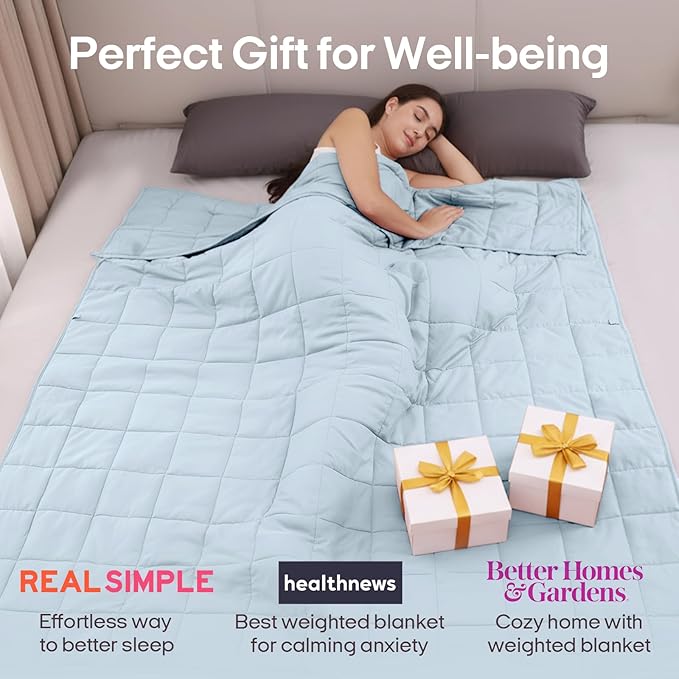 ZonLi Weighted Blanket 15lbs (48''x72'', Twin Size, Cambridge Blue), Cooling Weighted Blankets for Adults, High Breathability Heavy Blanket, Soft Material with Premium Glass Beads