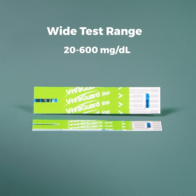 Vivaguard Ino Blood Glucose Test Strips for Diabetes - 200 Counts Accurate Diabetic Test Strips for Monitoring Blood Sugar - Compatible with Vivaguard Ino Glucometers Only, Green