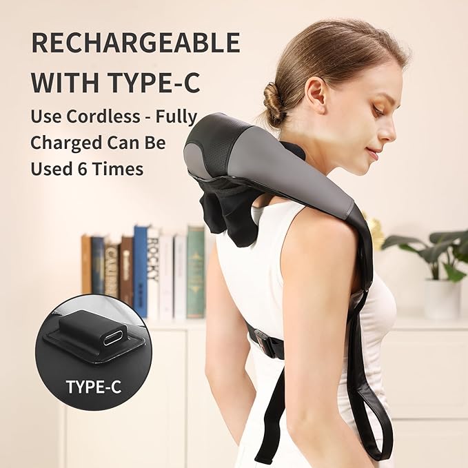 Neck Shoulder Back Massager with Heat, Width Adjustable Cordless Shiatsu Heated Massager for Pain Relief Deep Tissue, Brushless Motor 6D Kneading Massage Gifts for Women Men Mom Dad Birthday Christmas